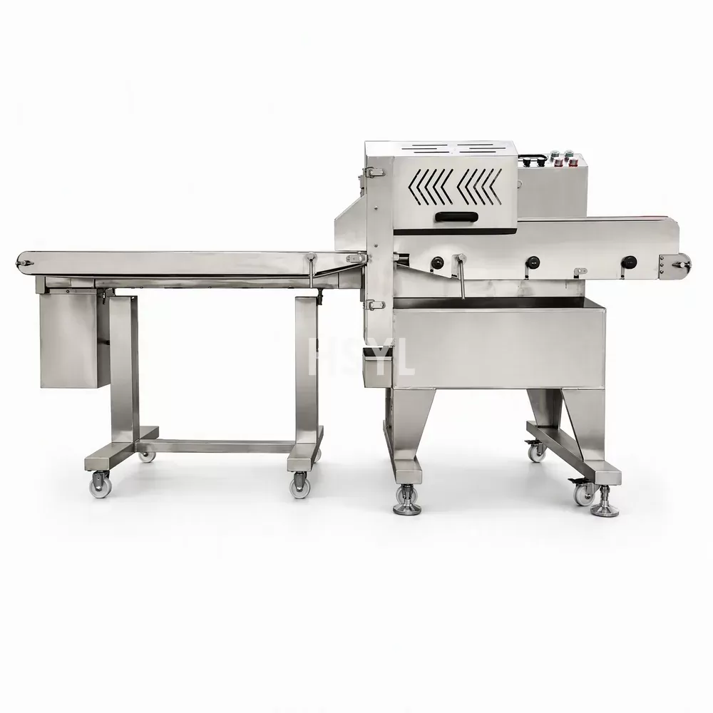 Continuous Cooked Meat Strip and Cube Dicer